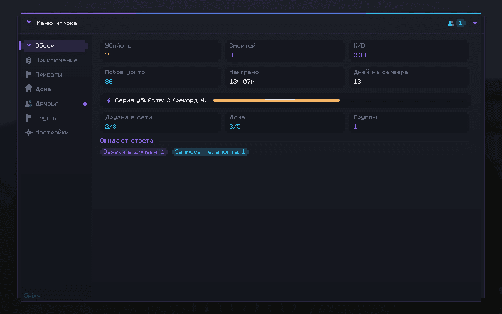 Player panel overview